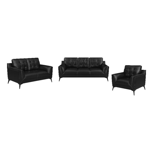 Moira Upholstered Tufted Living Room Set with Track Arms Black