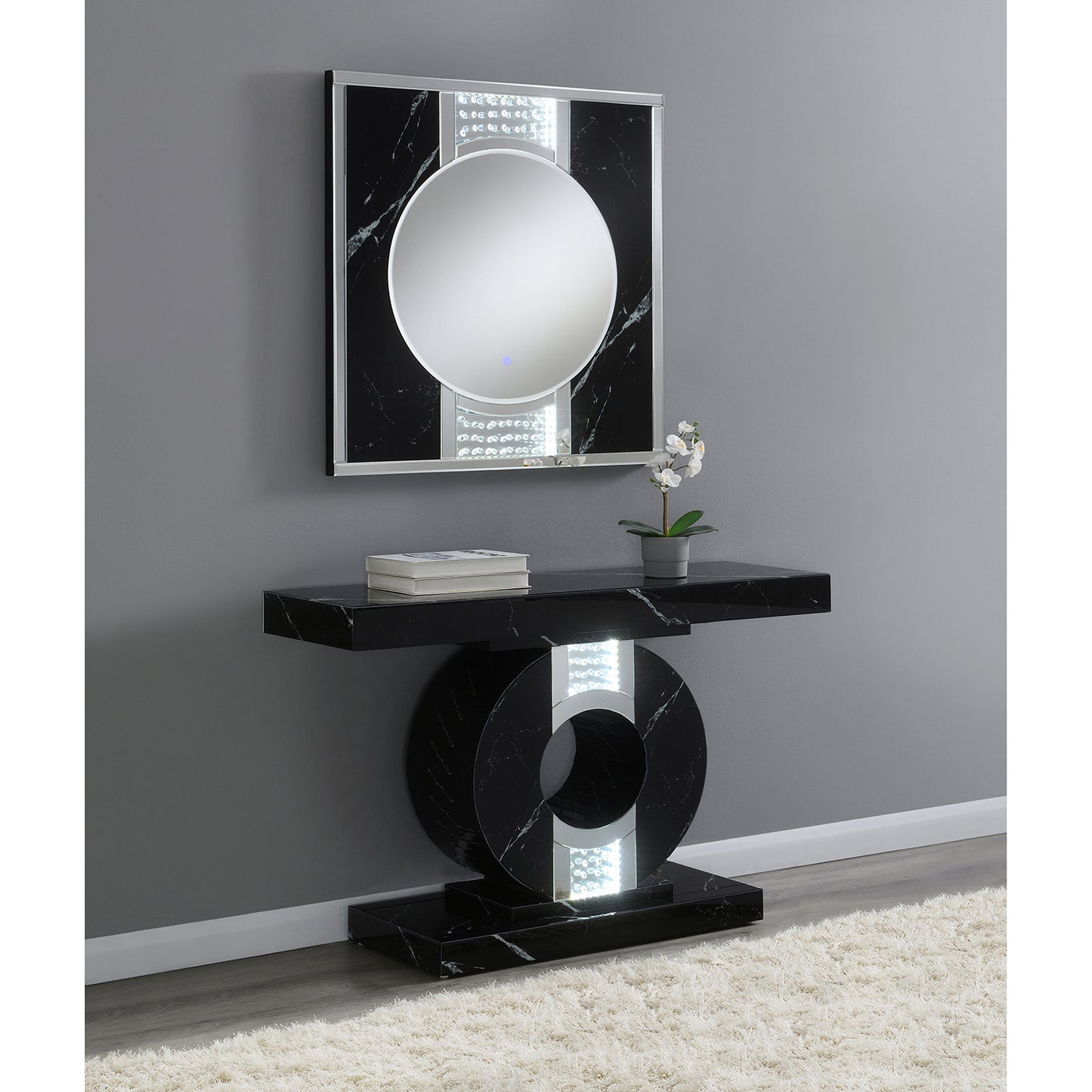 Square LED Wall Mirror Silver and Black
