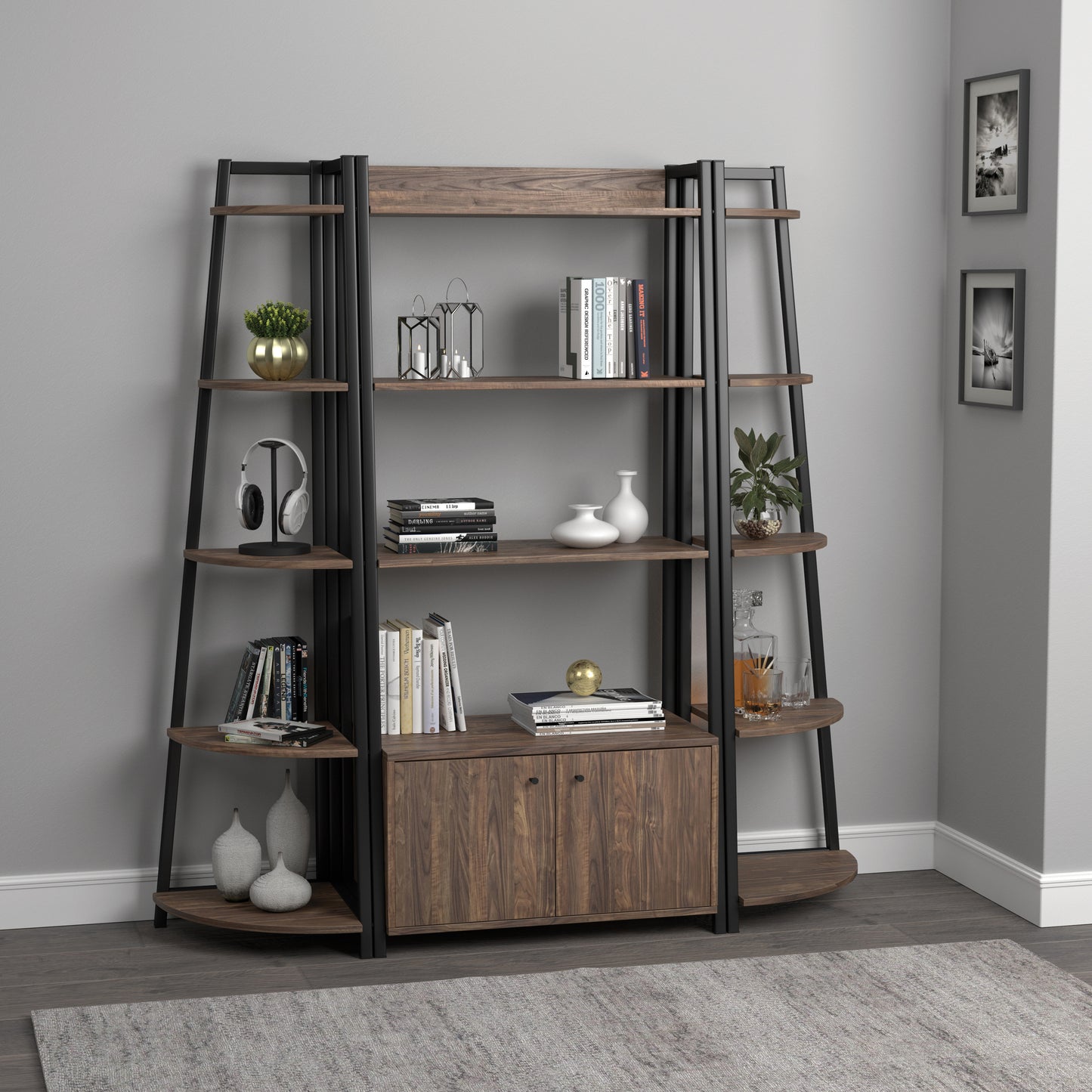 Jacksonville Bookcase with 2-door Cabinet Aged Walnut