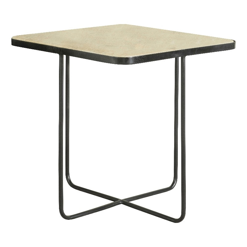 Square Accent Table Travertine and Black