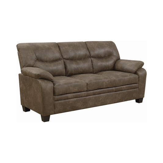 Meagan Upholstered Sofa Brown with Pillow Top Arms