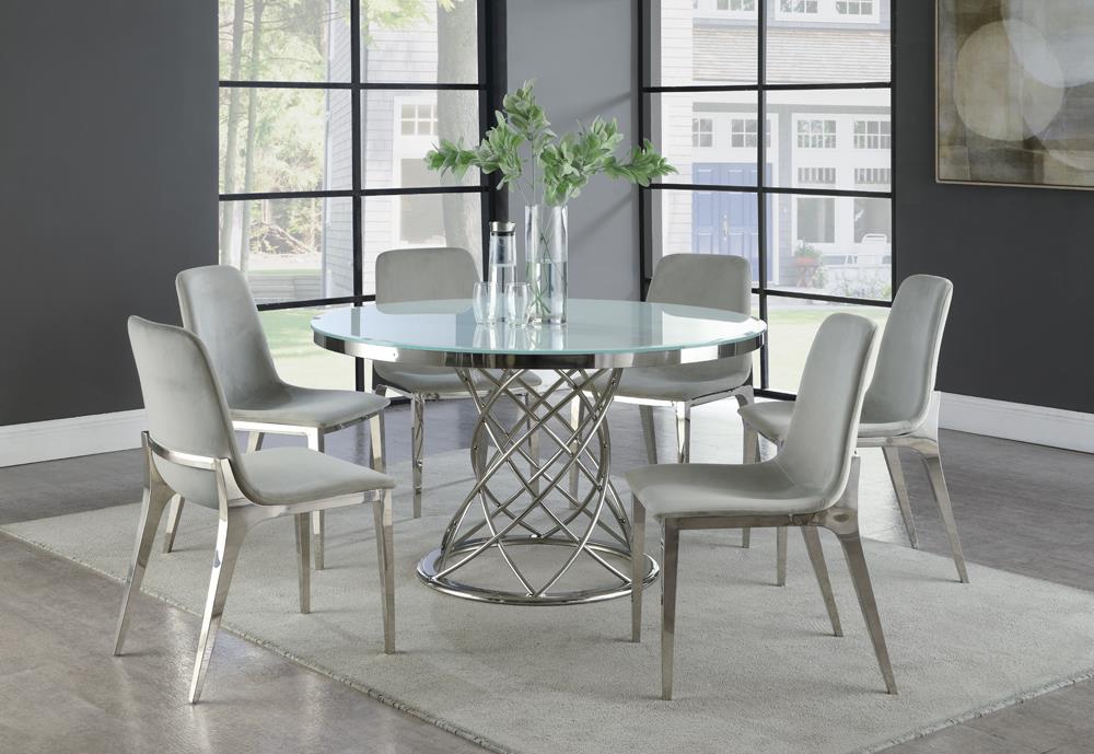 Irene Round Glass Top Dining Table White and Chrome