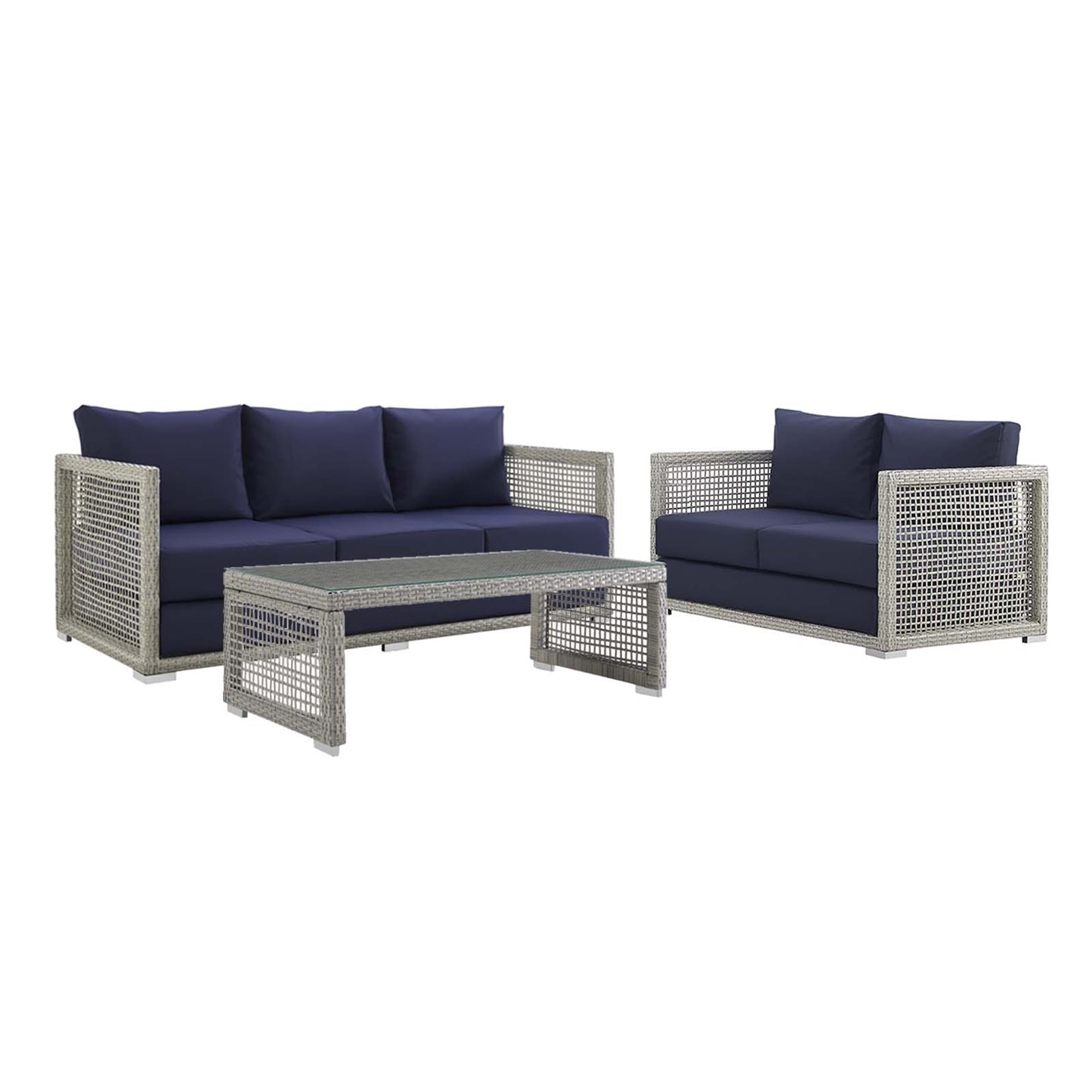 Aura 3 Piece Outdoor Patio Wicker Rattan Set