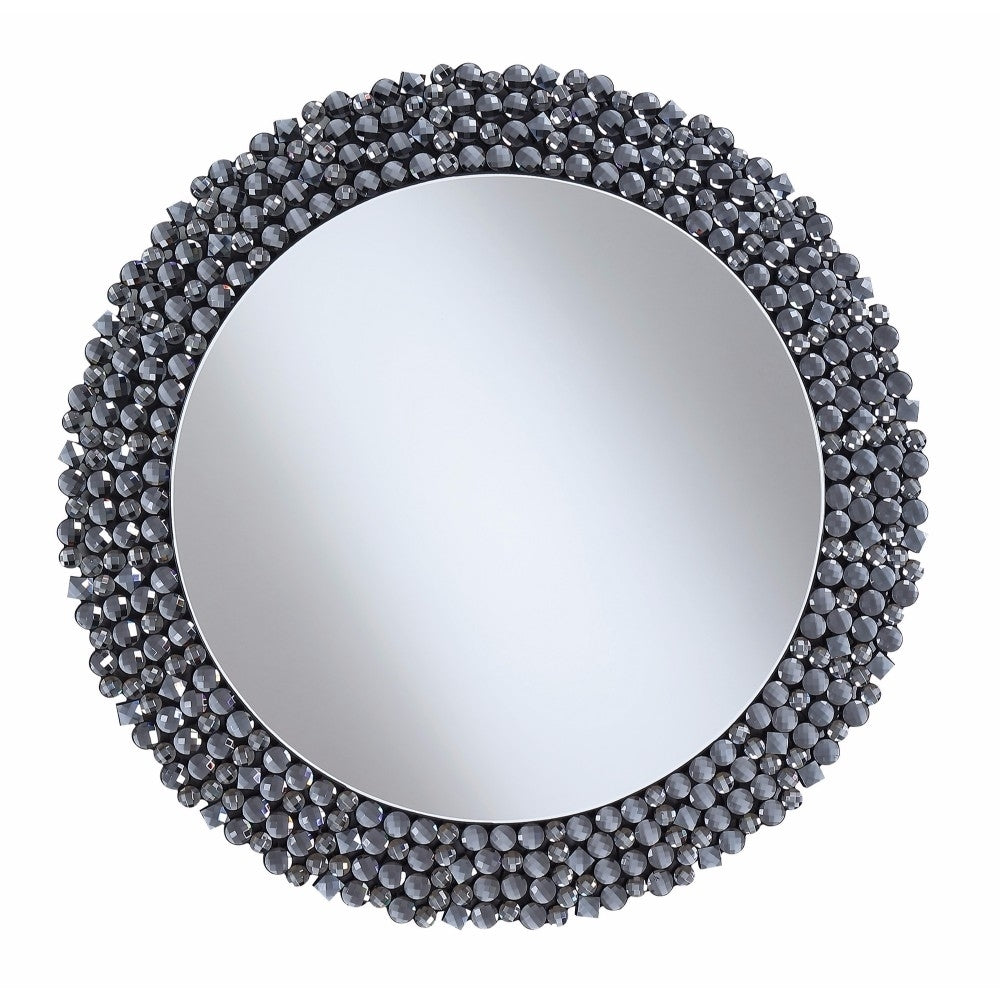Round Wall Mirror with Textural Frame Grey