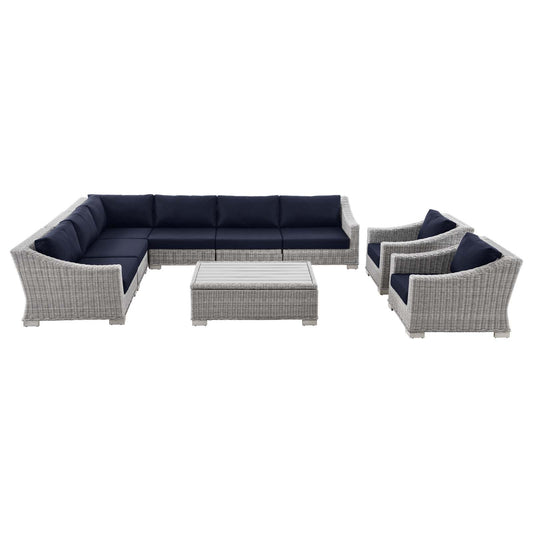 Conway Outdoor Patio Wicker Rattan 9-Piece Sectional Sofa Furniture Set
