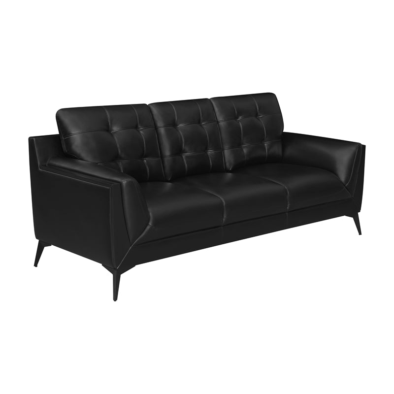 Moira Upholstered Tufted Living Room Set with Track Arms Black