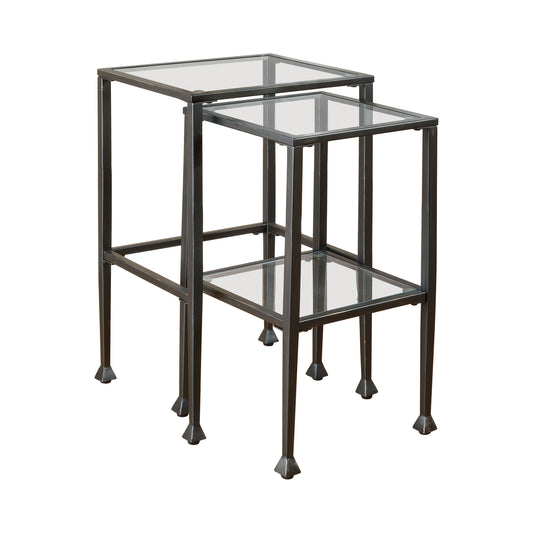 2-piece Glass Top Nesting Tables Black