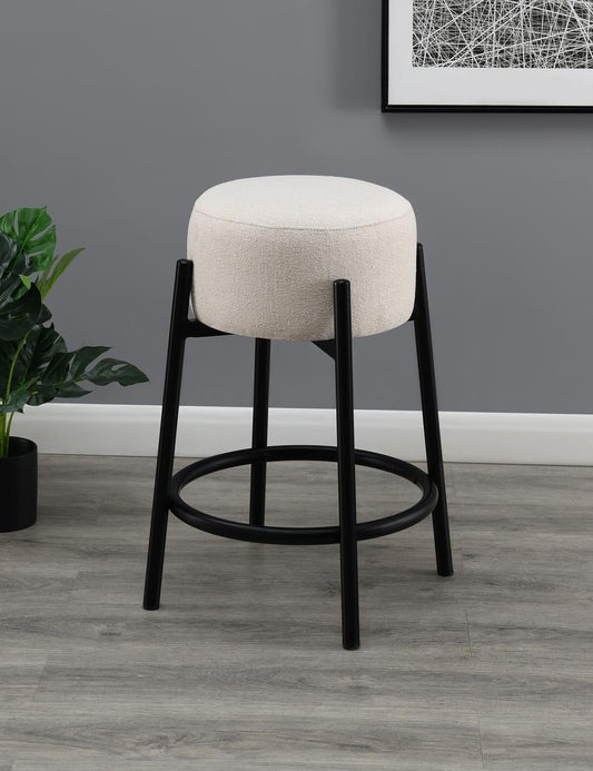 Leonard Upholstered Backless Round Stools White and Black (Set of 2)