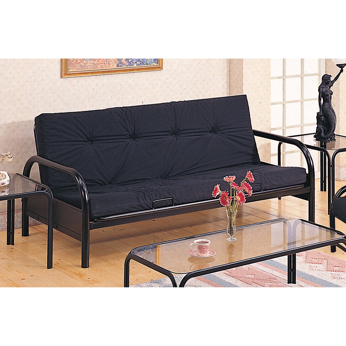 Tufted Futon Glossy Black