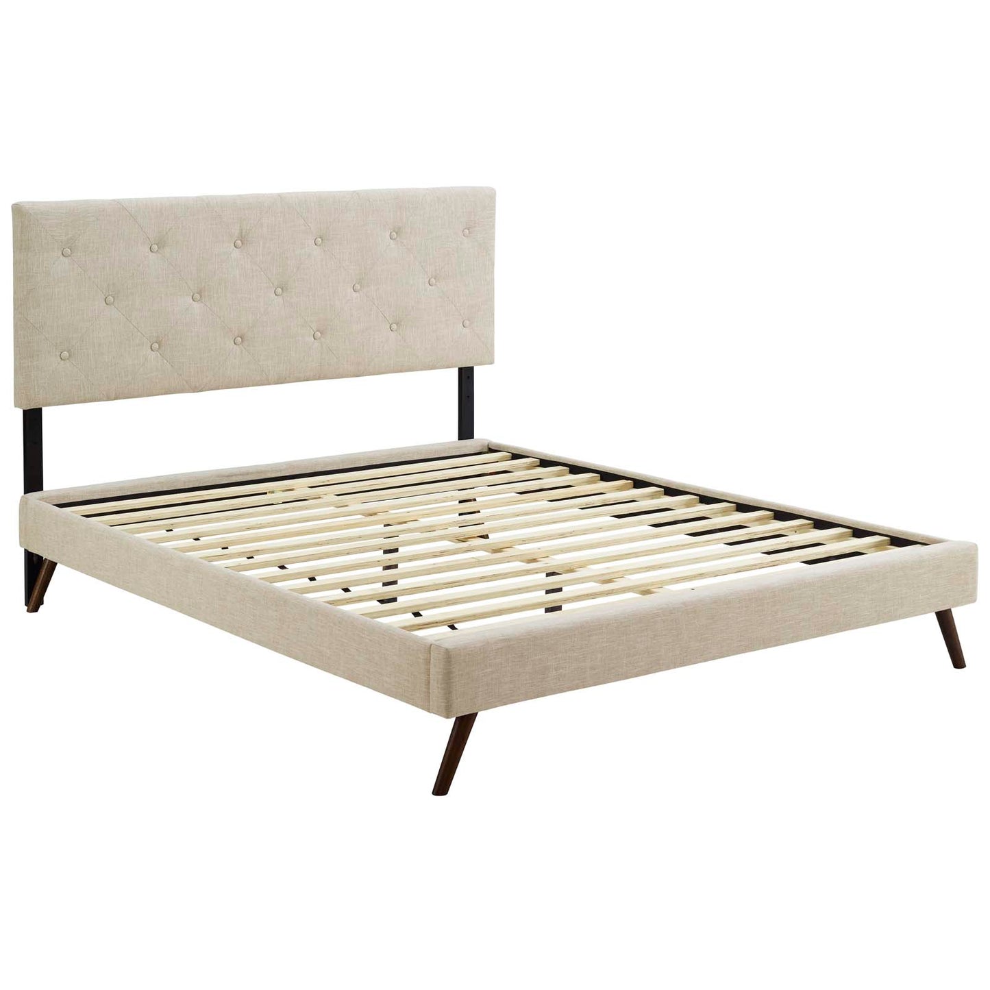 Tarah Queen Fabric Platform Bed with Round Splayed Legs