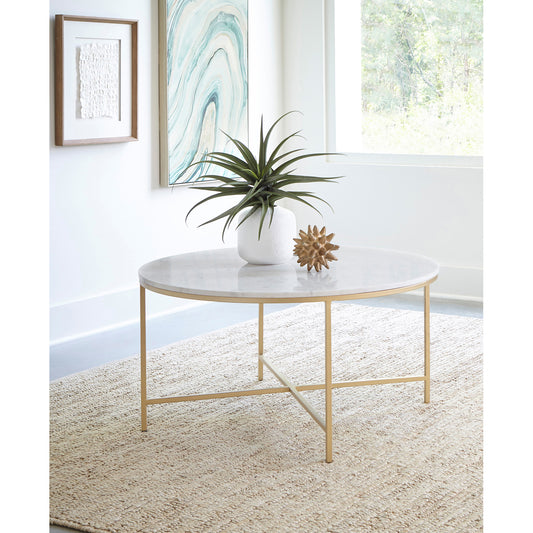 Round X-cross Coffee Table White and Gold