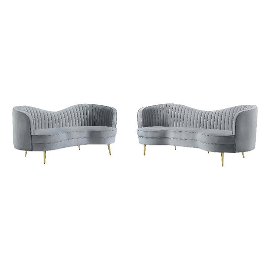 Sophia 2-piece Upholstered Living Room Set with Camel Back Grey and Gold