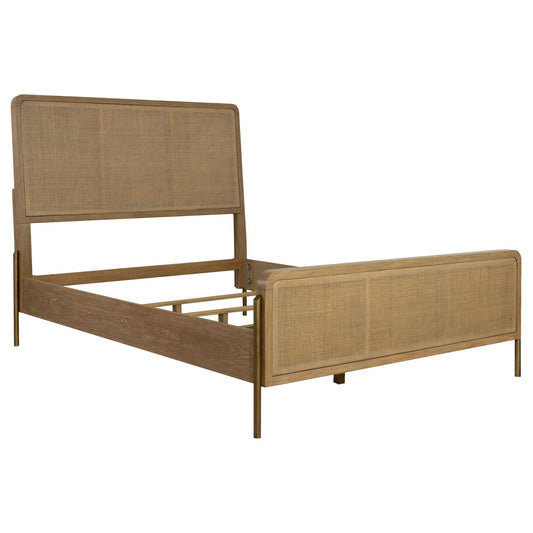 Arini Upholstered Queen Panel Bed Sand Wash and Natural Cane