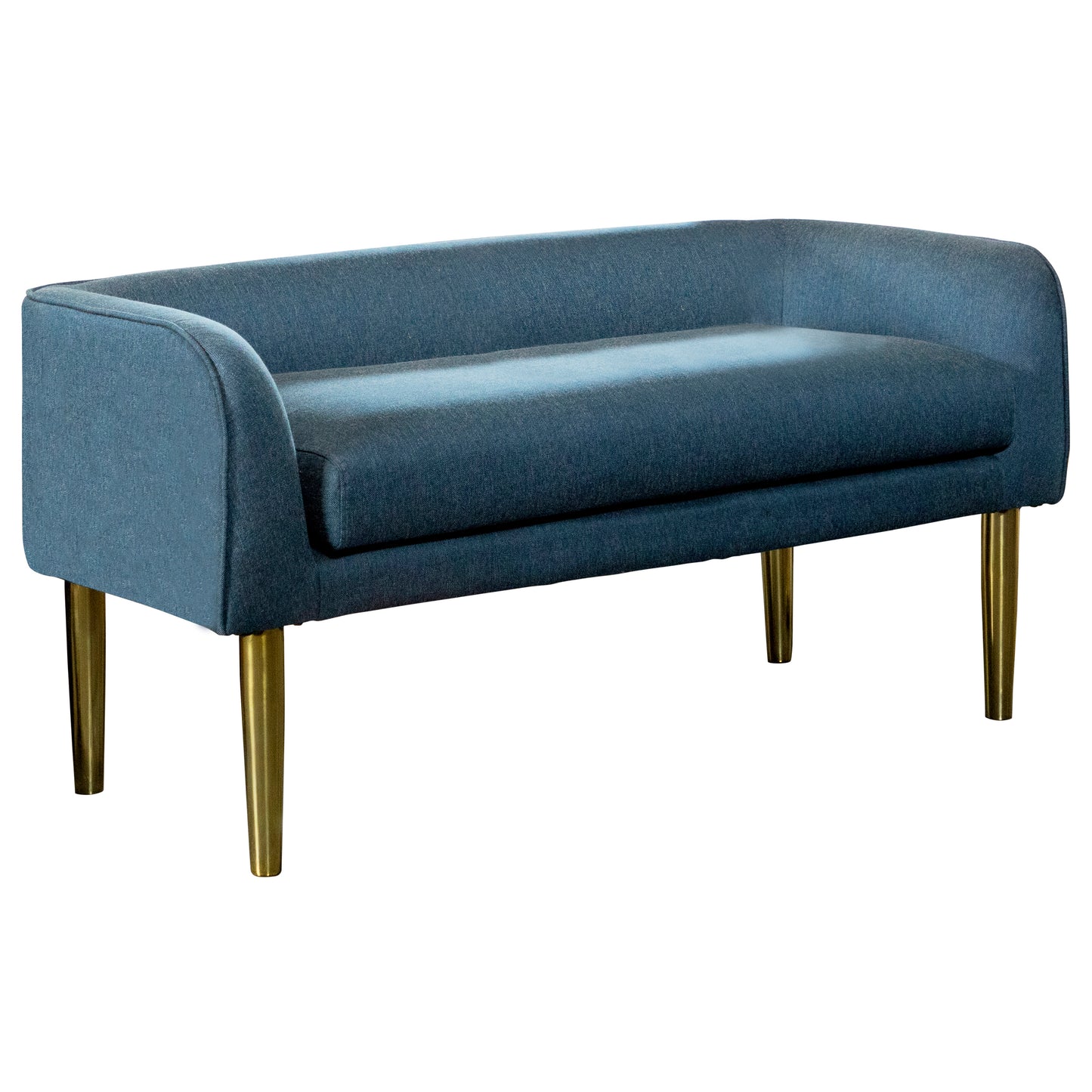 Low Back Upholstered Bench Blue and Gold