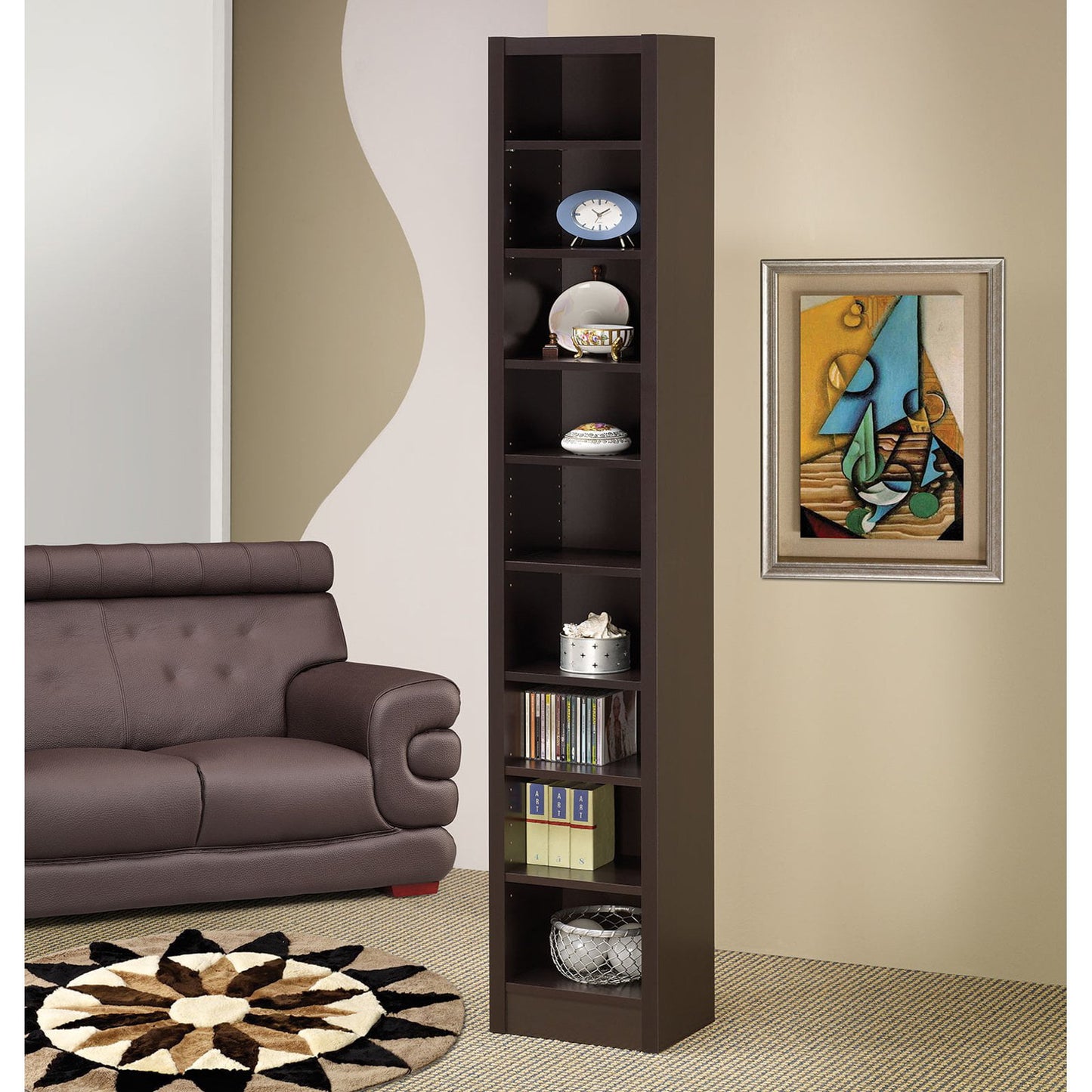 Rectangular Bookcase with 2 Fixed Shelves Cappuccino