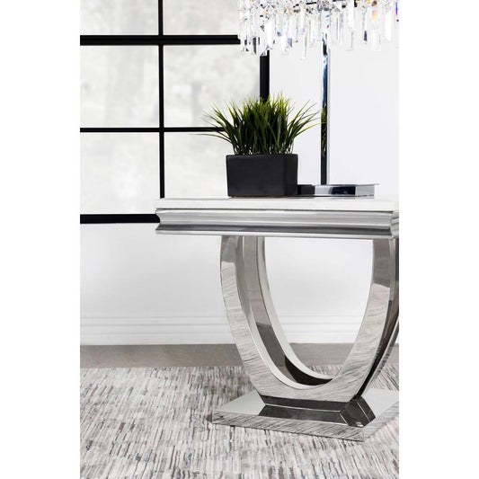 Adabella U-base Square End Table White and Chrome