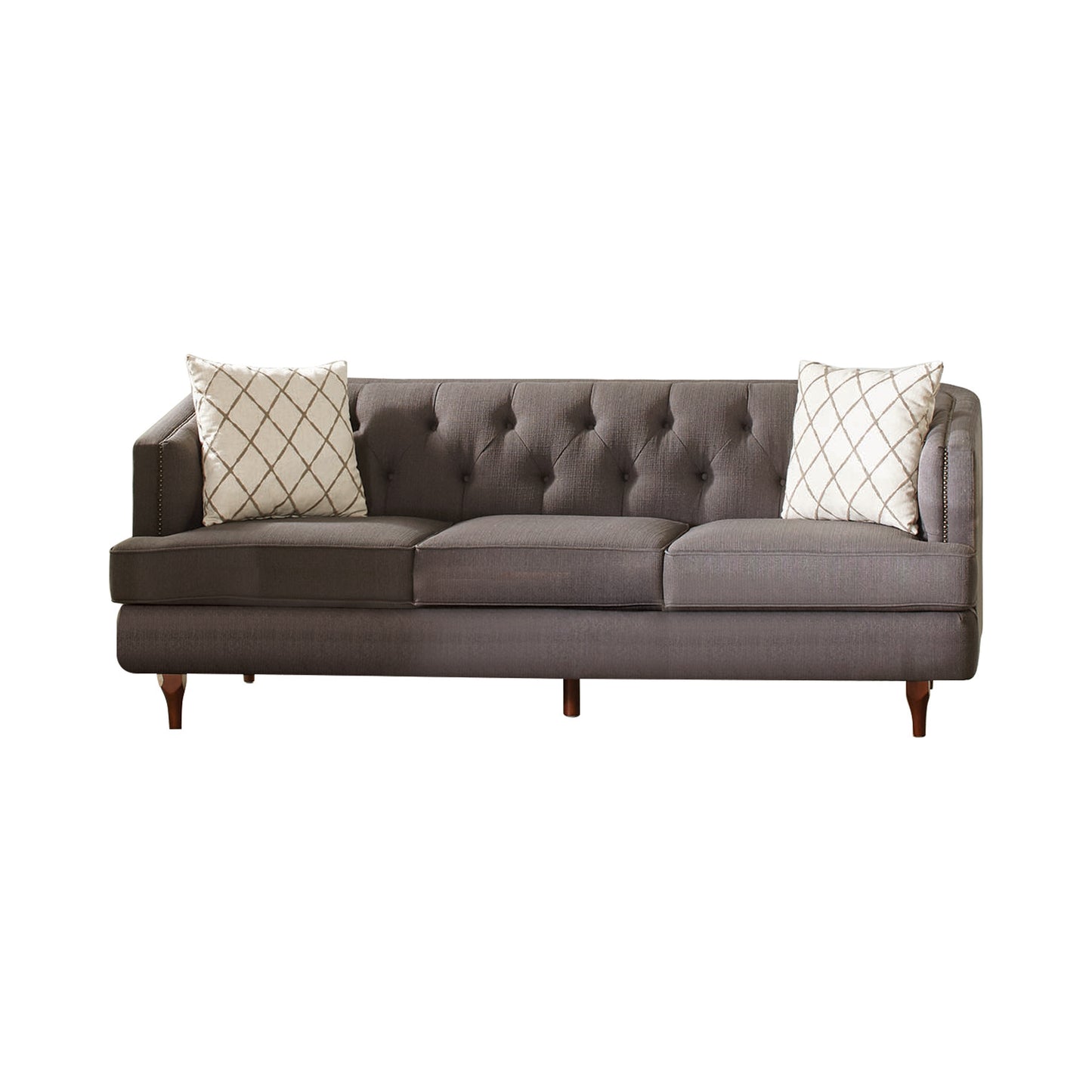 Shelby Recessed Arms and Tufted Tight Back Sofa Grey and Brown