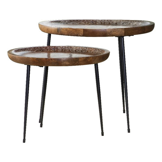 2-piece Round Nesting Table with Tripod Tapered Legs Honey and Black