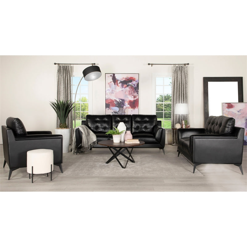 Moira Upholstered Tufted Living Room Set with Track Arms Black