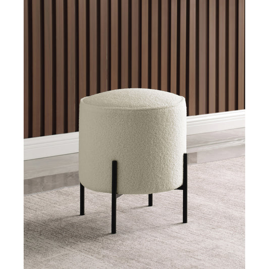 Round Upholstered Ottoman Beige and Matte Black