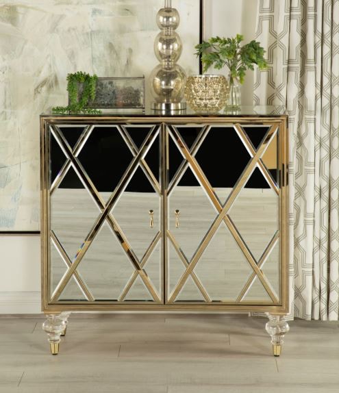 2-door Accent Cabinet Mirror and Champagne