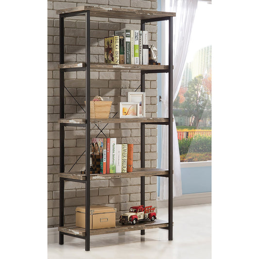 Skelton 4-shelf Bookcase Salvaged Cabin and Black