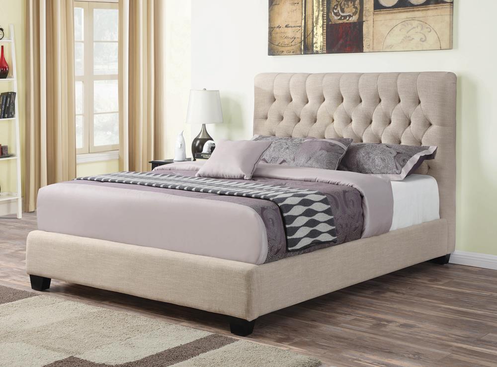 Chloe Tufted Upholstered Eastern King Bed Oatmeal