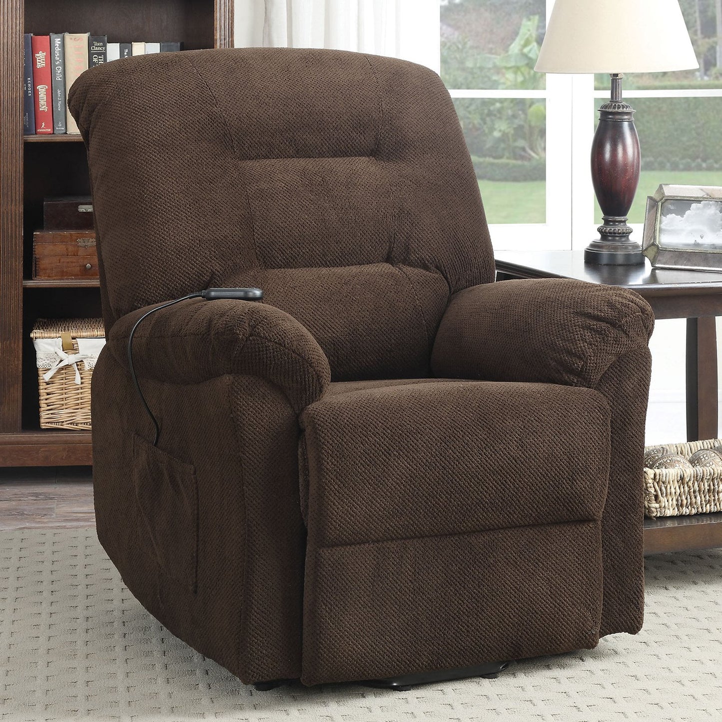 Upholstered Power Lift Recliner Chocolate