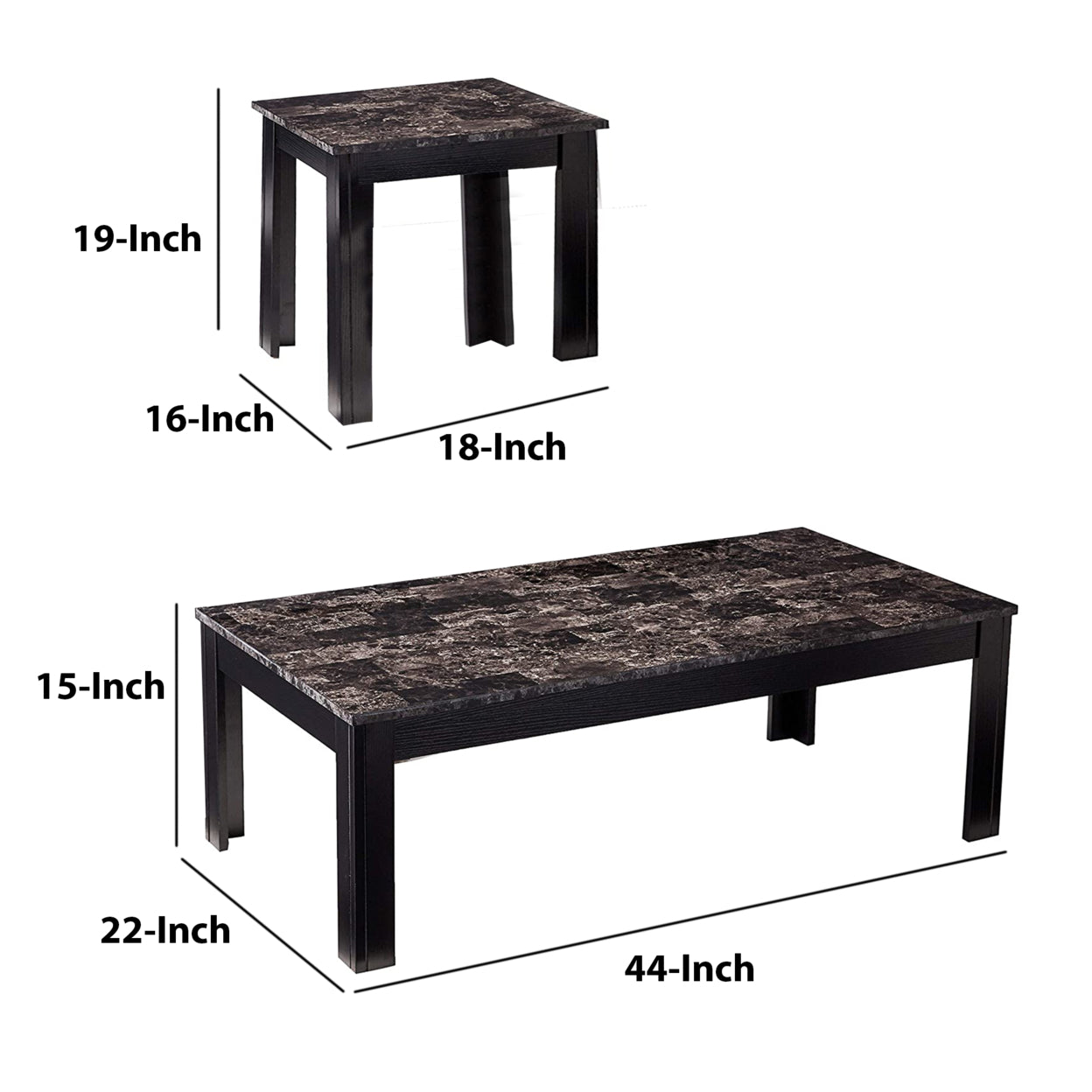 3-piece Faux-marble Top Occasional Table Set Black