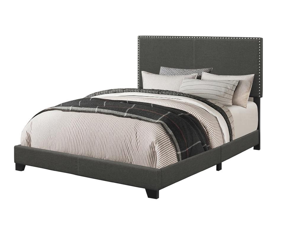 Boyd Queen Upholstered Bed with Nailhead Trim Charcoal