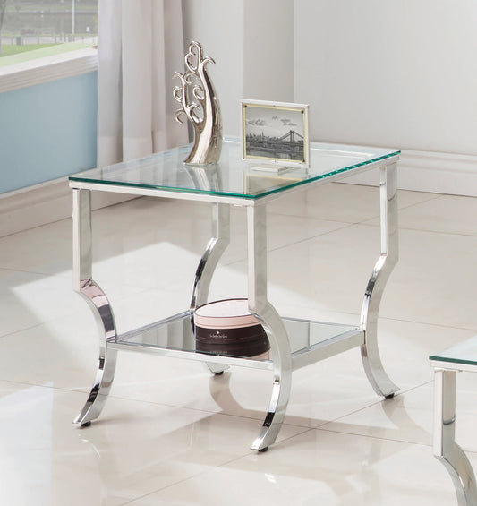 Square End Table with Mirrored Shelf Chrome