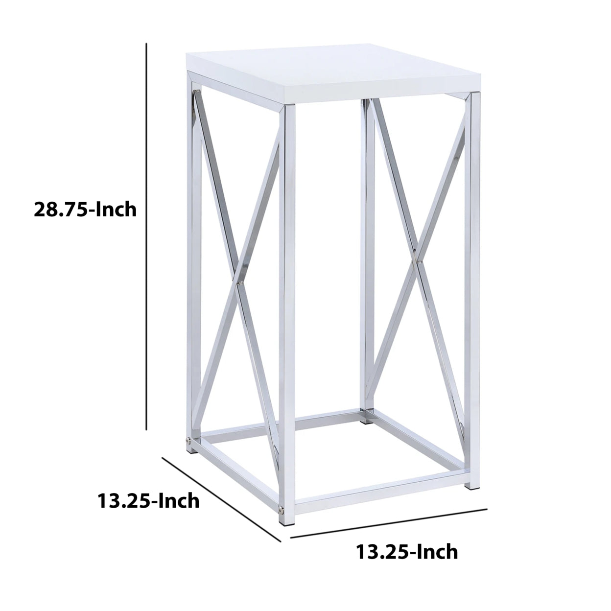 Accent Table with X-cross Glossy White and Chrome