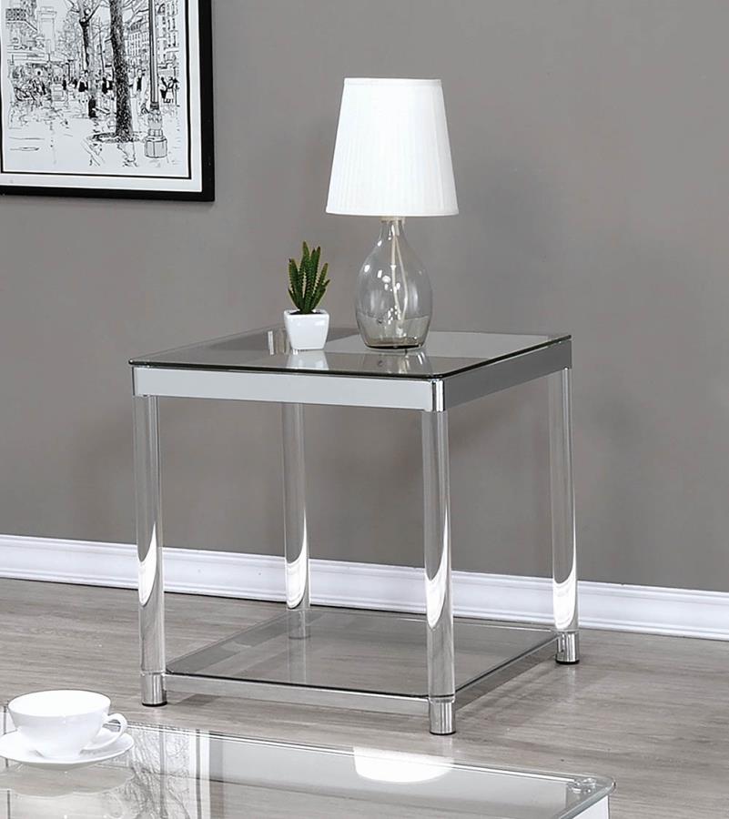 Claude End Table with Lower Shelf Chrome and Clear