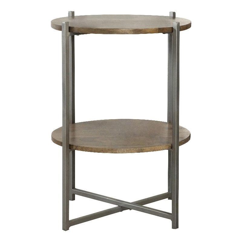 Round Accent Table with Open Shelf Natural and Gunmetal