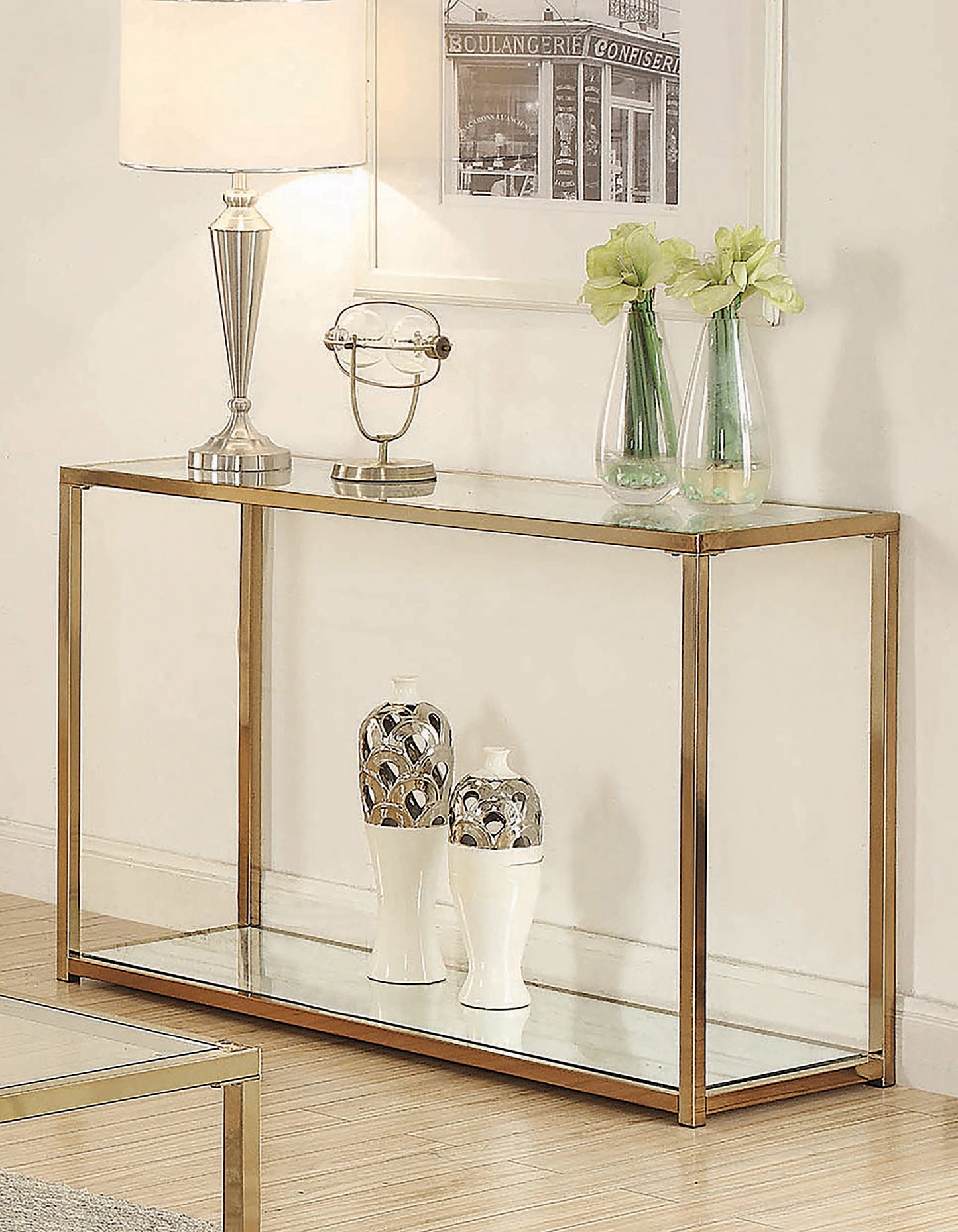 Sofa Table with Mirror Shelf Chocolate Chrome