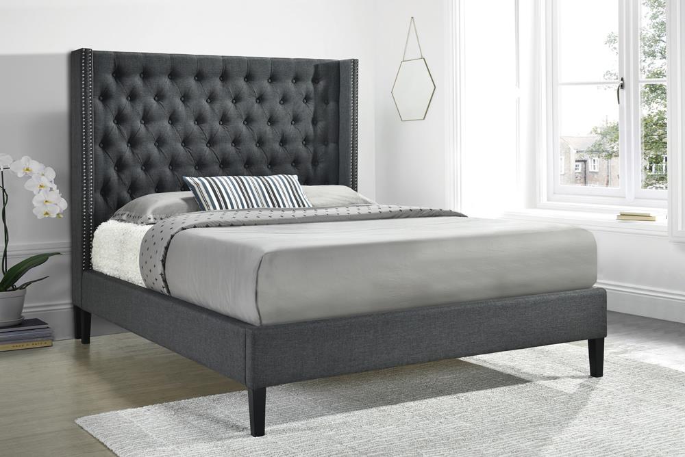 Summerset Eastern King Button Tufted Upholstered Bed Charcoal