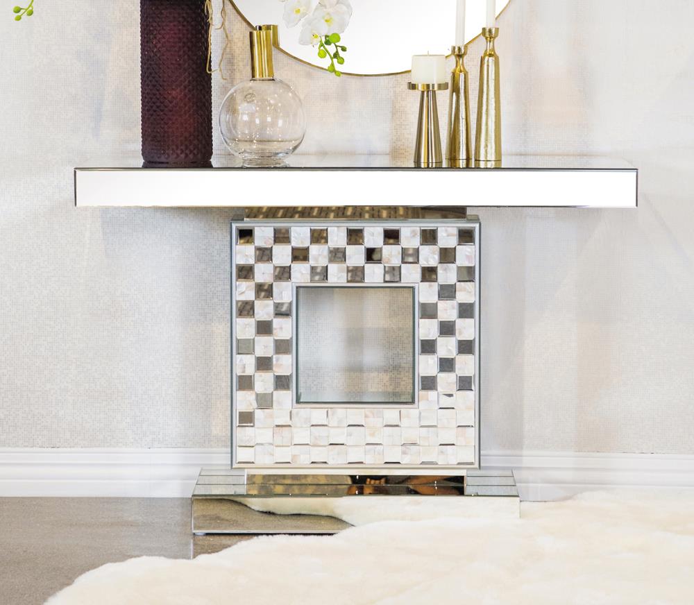 Checkerboard Square Base Console Table Silver