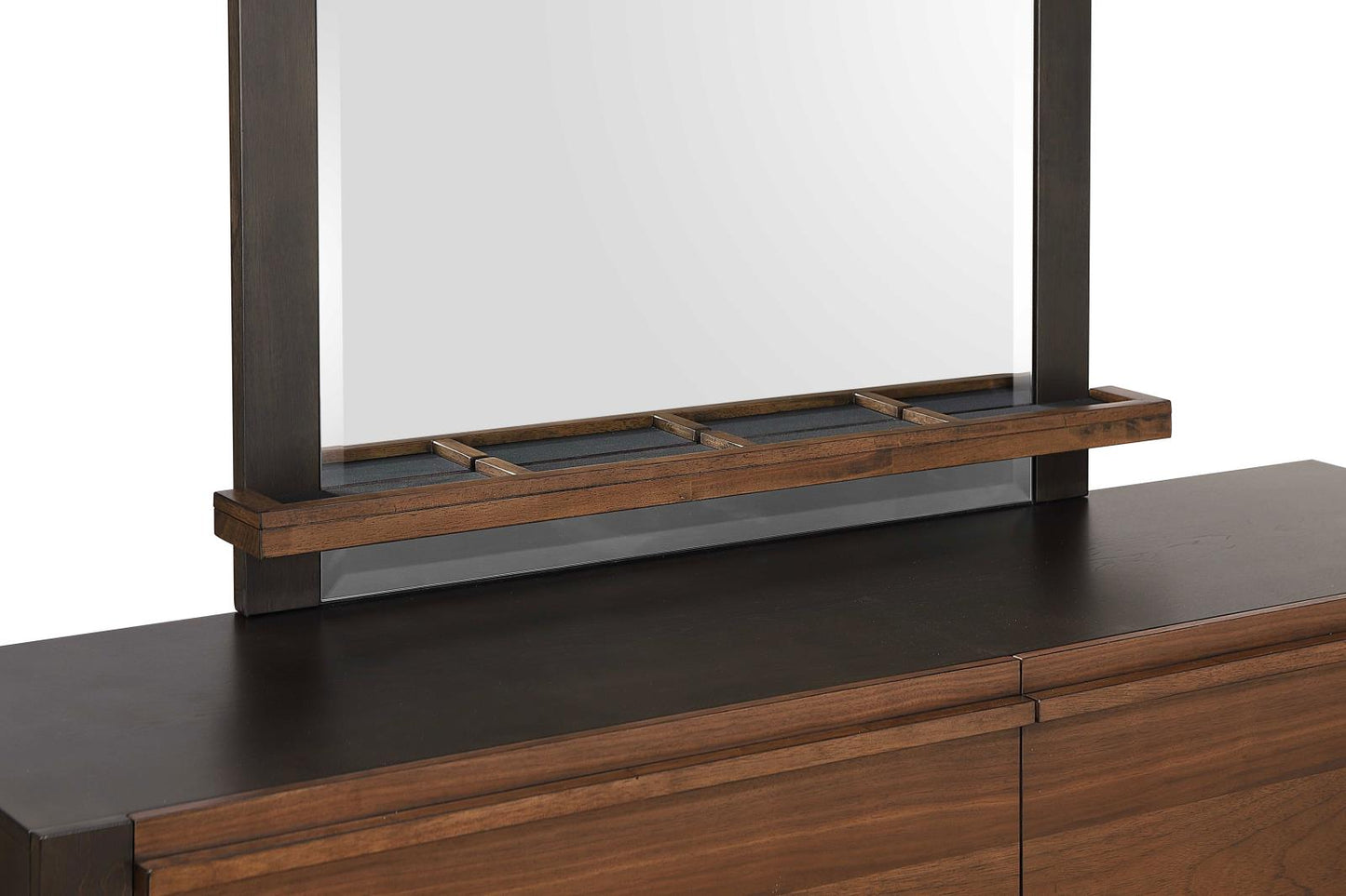 Azalia Mirror with Jewelry Tray Black and Walnut