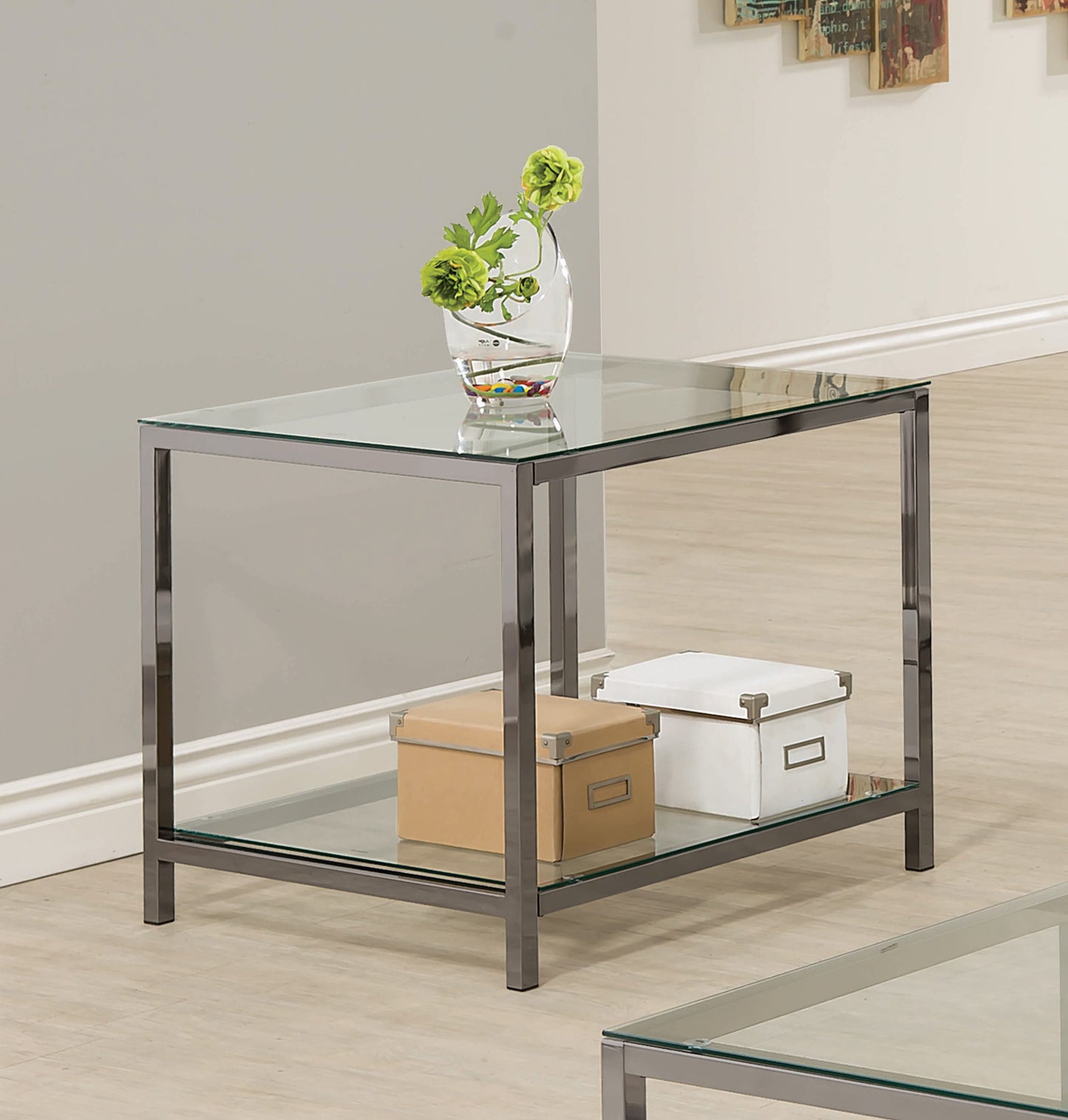 Ontario End Table with Glass Shelf Black Nickel