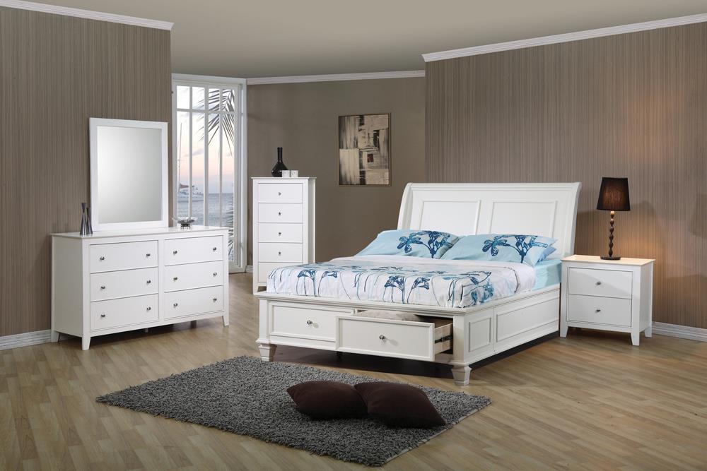 Selena Full Sleigh Bed with Footboard Storage Buttermilk