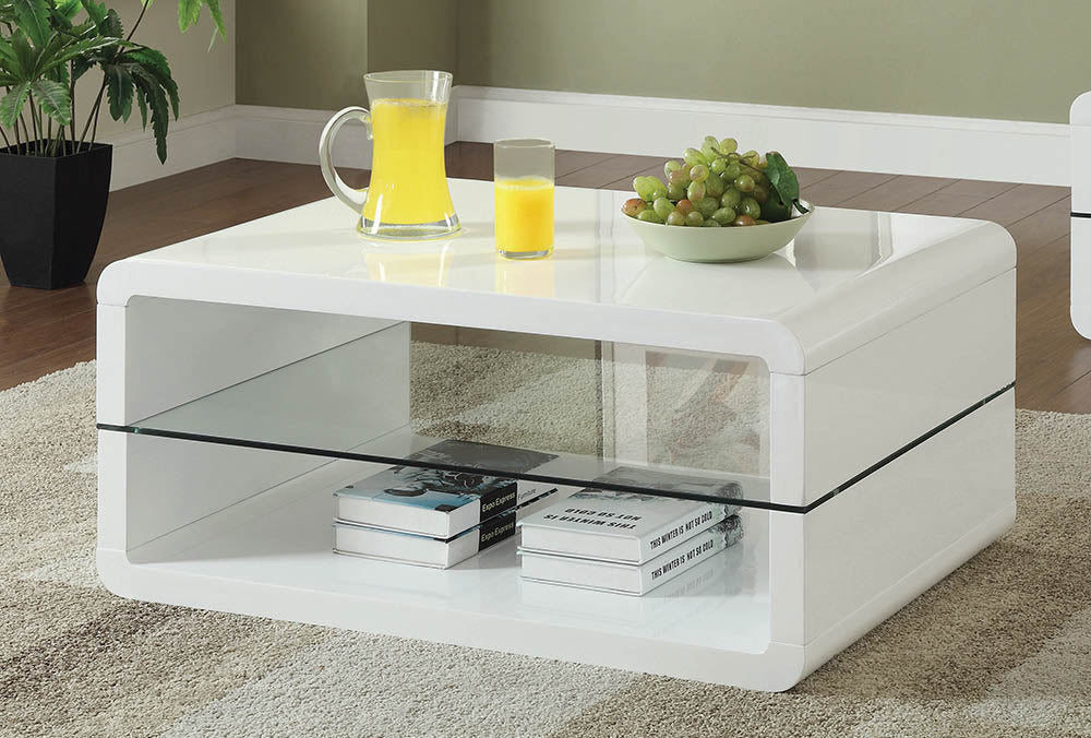 Rectangle 2-shelf Coffee Table Glossy White