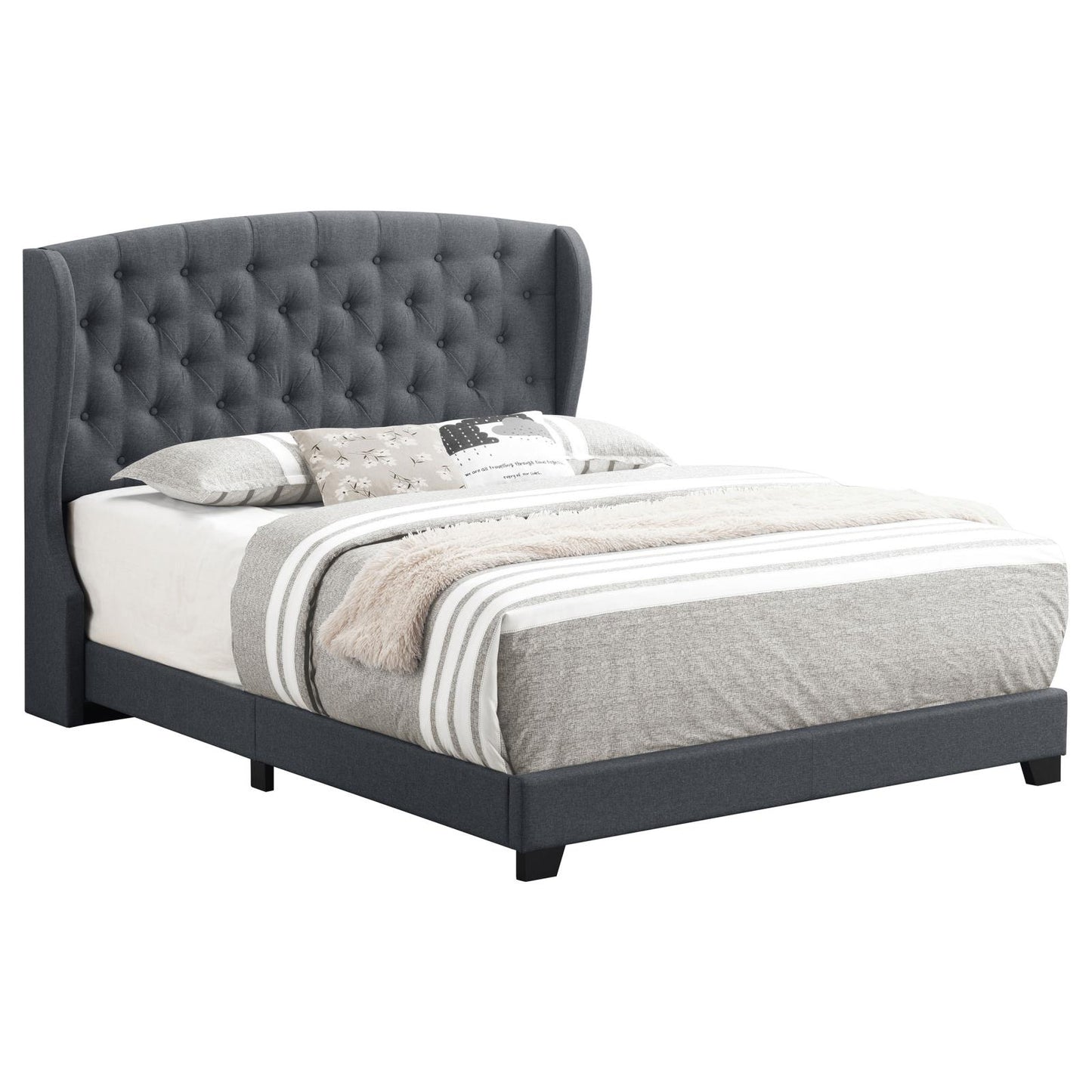 Krome Queen Upholstered Bed with Demi-wing Headboard Gunmetal