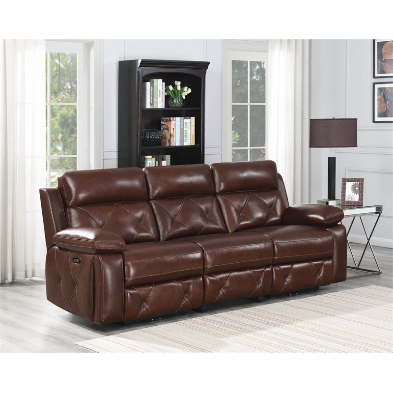 Chester Upholstered Power Reclining Seat and Power Headrest Sofa Chocolate