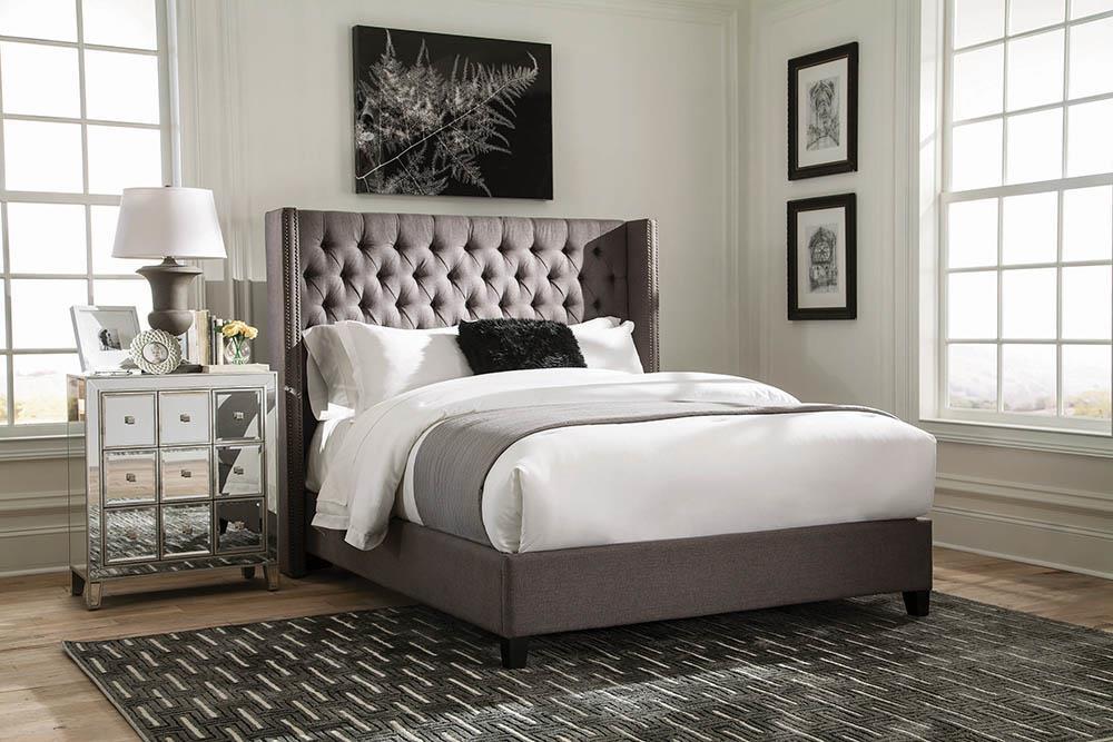 Bancroft Demi-wing Upholstered Eastern King Bed Grey