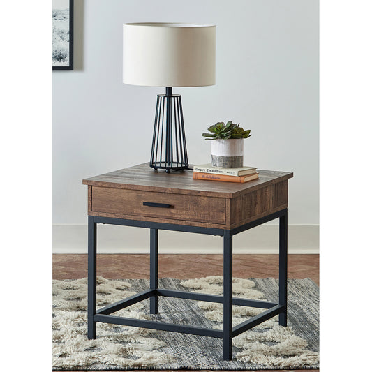 Square 1-drawer End Table Brown Oak and Sandy Black