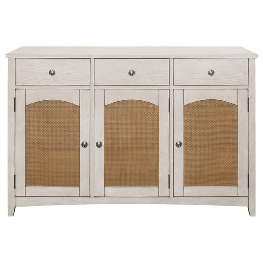 Kirby 3-drawer Rectangular Server with Adjustable Shelves Natural and Rustic Off White