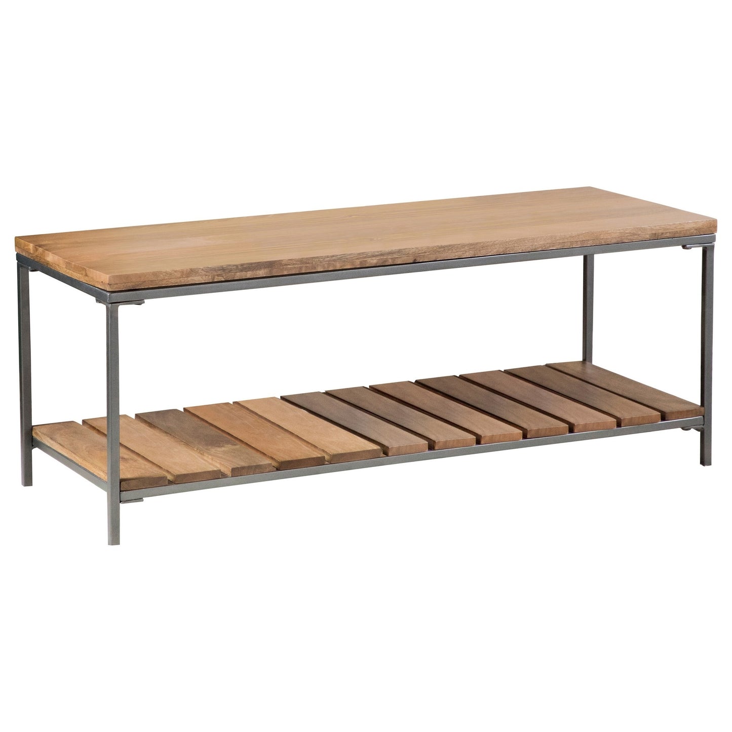 Accent Bench with Slat Shelf Natural and Gunmetal