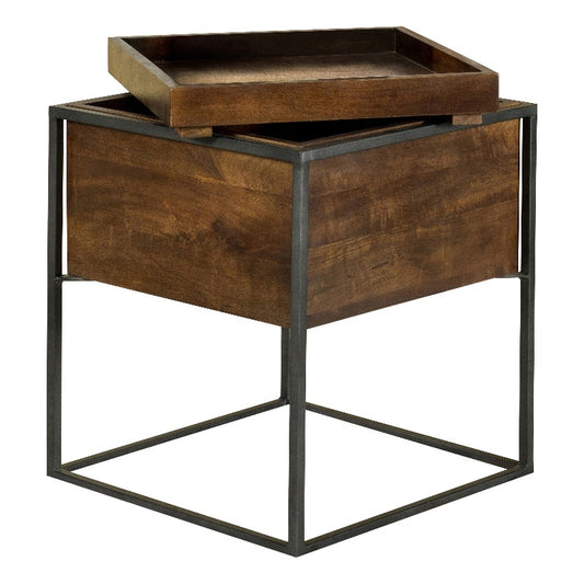 Square Accent Table with Removable Top Tray Dark Brown and Gunmetal