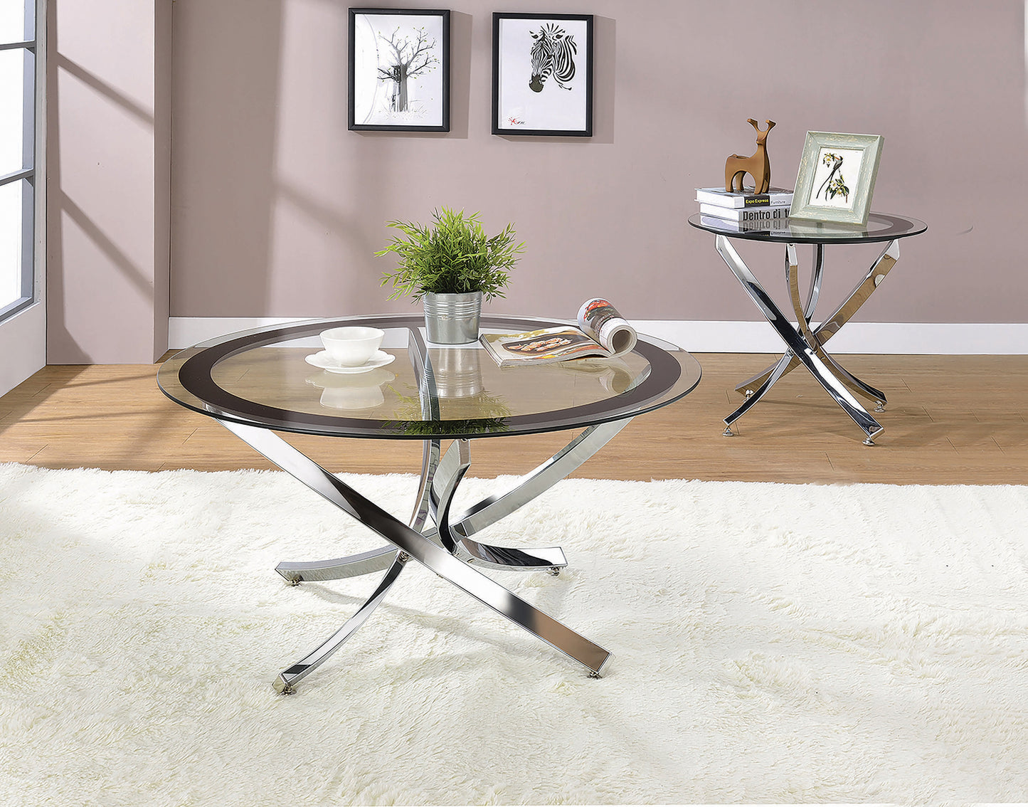 Glass Top Coffee Table Chrome and Black