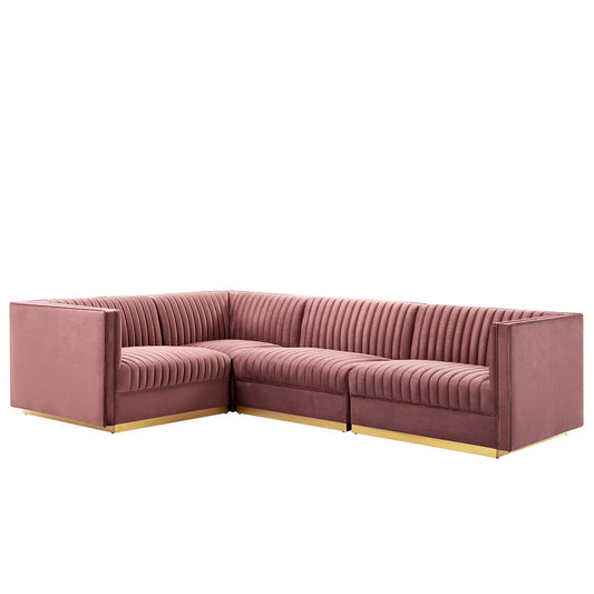 Sanguine Channel Tufted Performance Velvet 4-Piece Left-Facing Modular Sectional Sofa